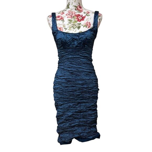 USA Made Nicolle Miller Collection Royal Blue Ruched Mini Dress 8us Stretchy 90s - Picture 1 of 12